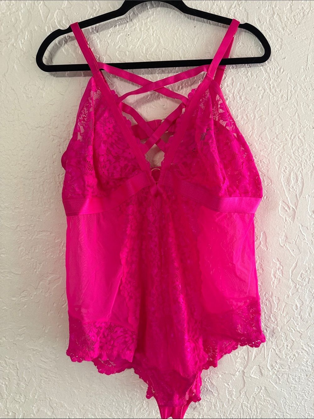Strappy Fuchsia Lace Chemise Bodysuit